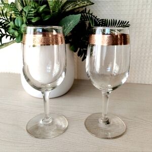 Vintage Clear Champagne Glasses with Gold Band Set of 2
